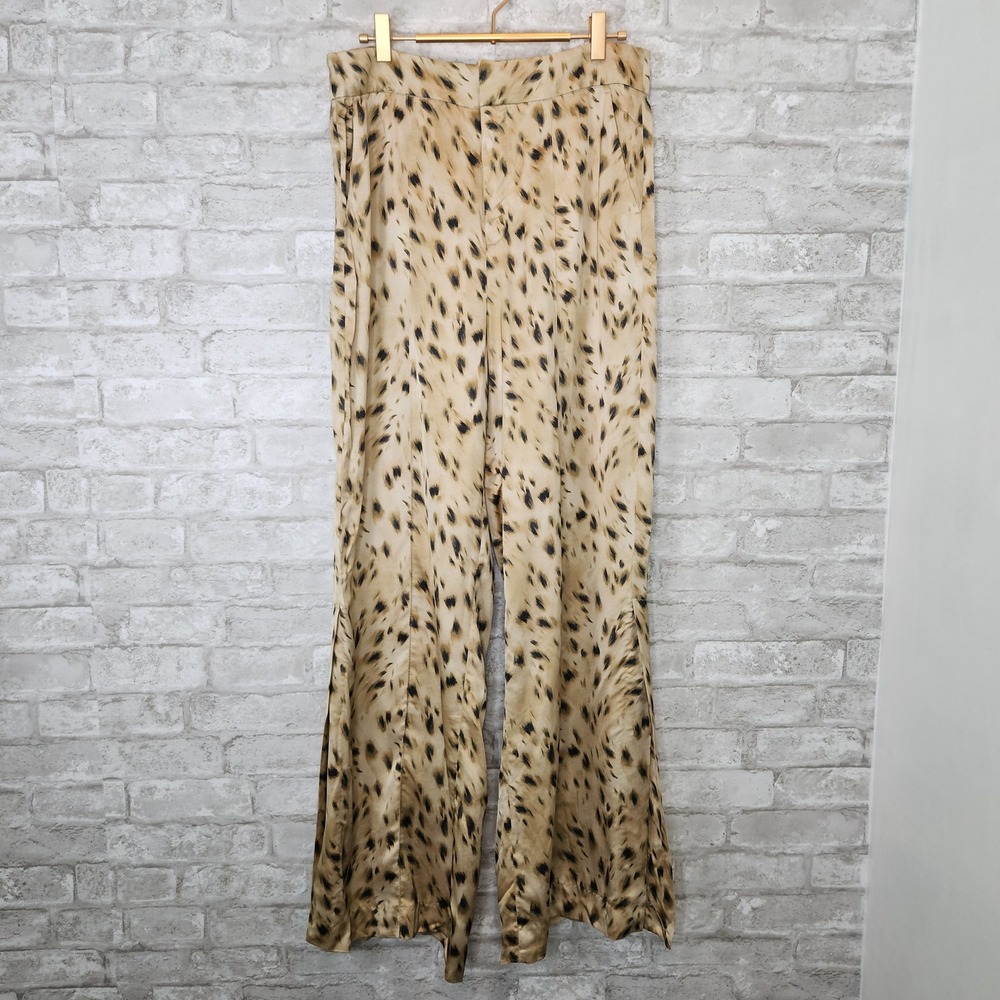 Zara Leopard Wide Leg Slit Pants High Rise Boho Animal Print M